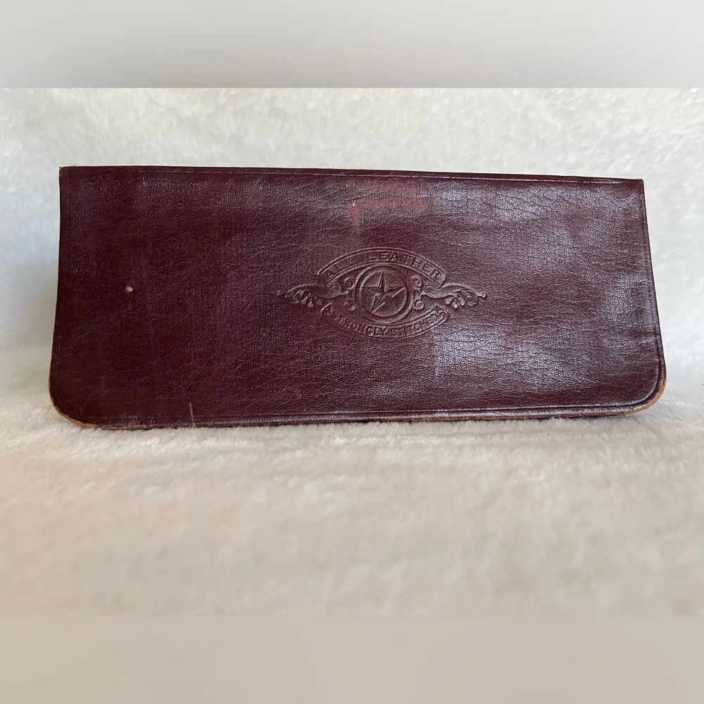 Antique All Leather Strongly Stitched accordion billfold wallet train ticket